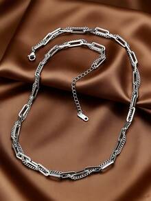 MONALLY Chunky Style Non-Tarnish Stainless Steel Layered Paperclip Chain Design Silver Necklace For Women Daily Wear Jewelry Gift - Chain Necklace - View 5