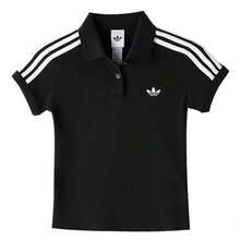 Adidas 女士POLO衫，3S POLO，户外日常运动休闲简约短袖POLO衫 KD7974 - 黑色 - 查看 1