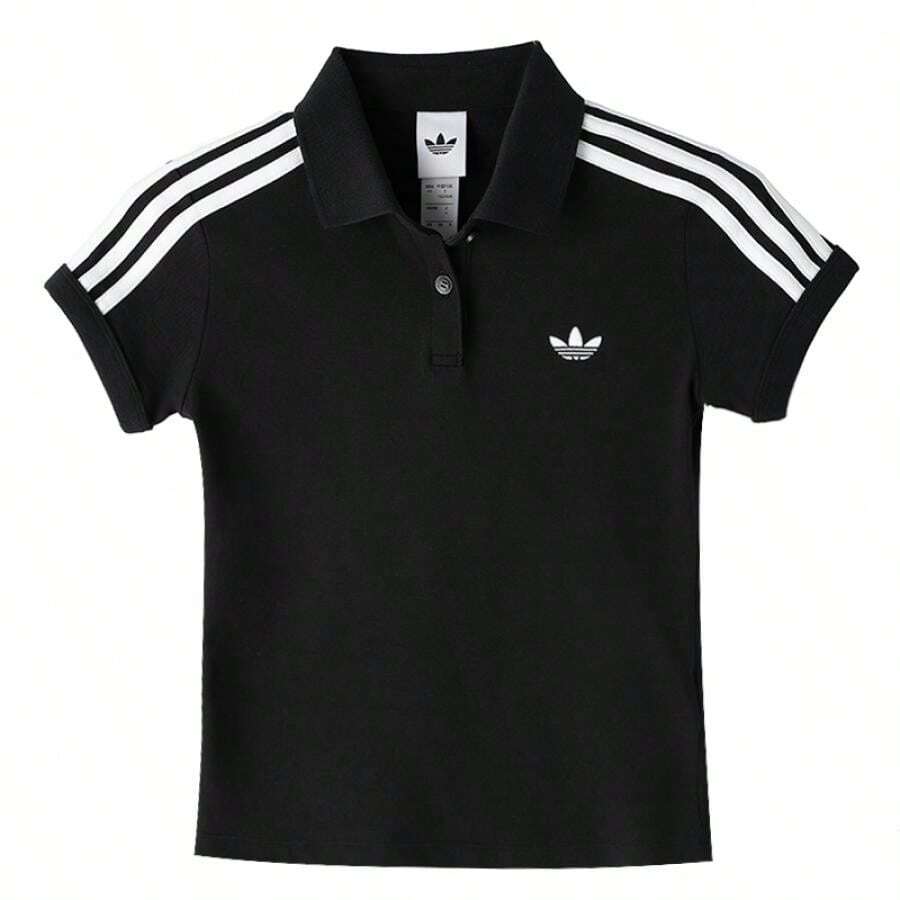 Adidas 女士POLO衫,3S POLO,户外日常运动休闲简约短袖POLO衫 KD7974 - 黑色 - 查看 1