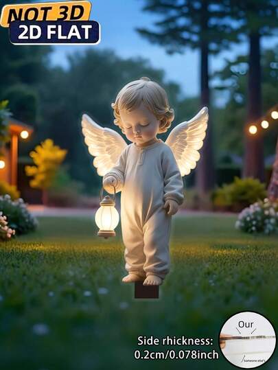 1pc 2D Flat Cute Angel Garden Stake Decor, Outdoor Yard Decoration, Garden Lawn Decor, Easter Garden And Flowerbed Decoration Stake, Mourning And Cemetery Memorial Decor, Gravestone Decor, For Monument And Graveyard, Outdoor Decoration, Condolence Gift