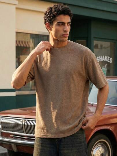 OVDY Camiseta de punto de lana informal para hombre, primavera/verano