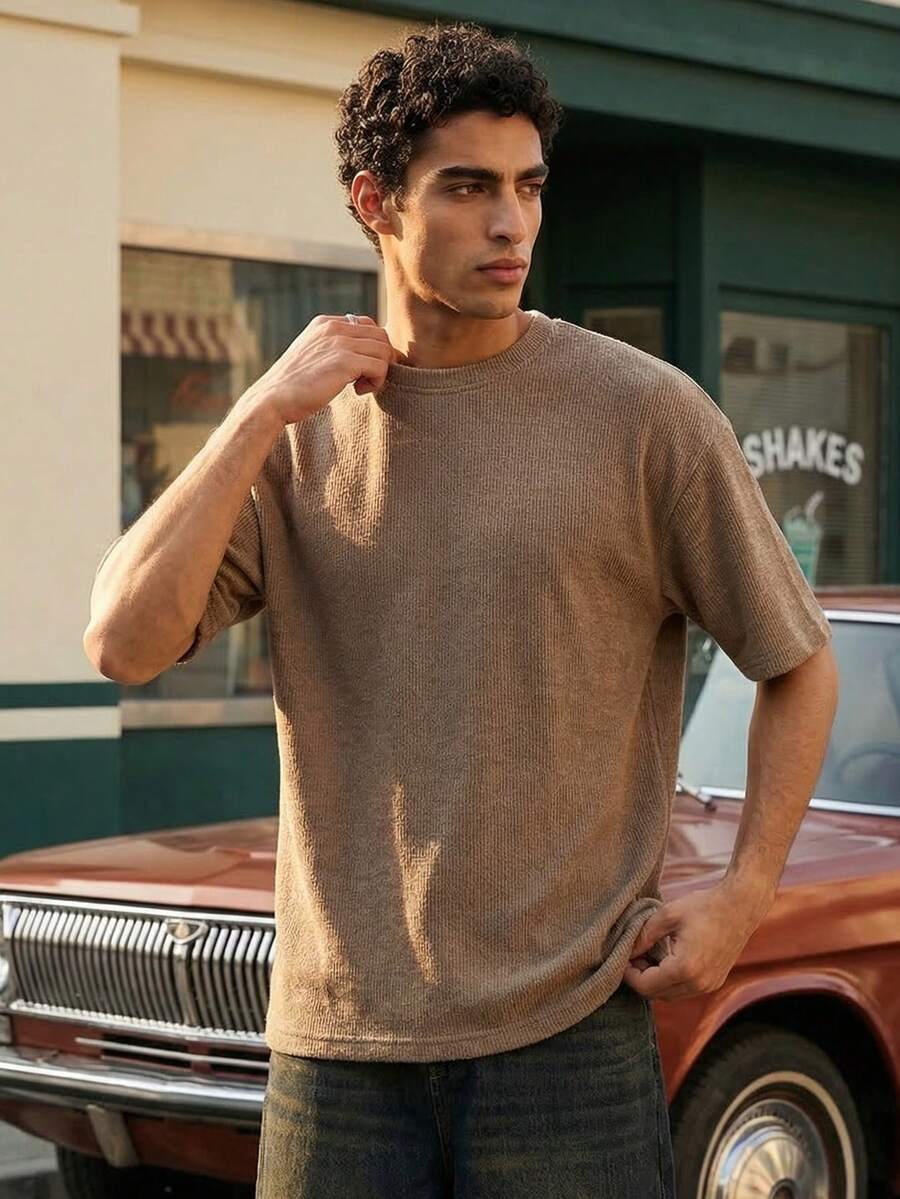 Camiseta de punto de lana informal para hombre, primavera/verano - Albaricoque - Ver 1