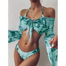 2026 European And American Tie-Dye Women's Two-Piece Swimsuit, Sexy Long-Sleeved Three-Piece Leopard Print Bikini - Hồng - Xem 4