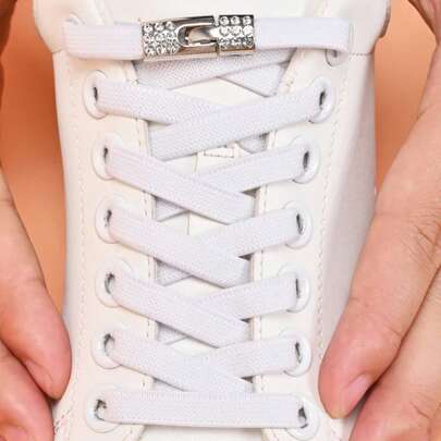 2pcs New Elastic Diamond Buckle Elastic Shoelaces, Slouchy Shoelaces For Sneakers, Mesh Texture Design, No-Tie Shoelaces, Suitable For Sports Shoes, Casual Shoes, White Shoes, Basketball Shoes, Training Sneakers