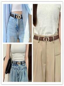1pc Casual Versatile Gold Buckle Belt, Suitable To Pair With Skirts, Jeans, All Year Round - Beveled Edge Buckle - View 4