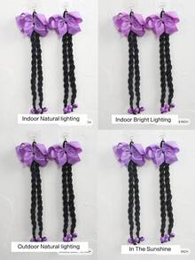 2PCS Kids Twisted Braids Wig With Bow Braid Ponytail Fake Hair Accessory New Chinese Style Ponytail Wig Hairpiece - Black - View 10