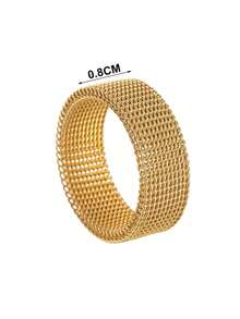 1 chiếc nhẫn lưới mềm bằng thép không gỉ, mạ vàng. - Vàng - Xem 3