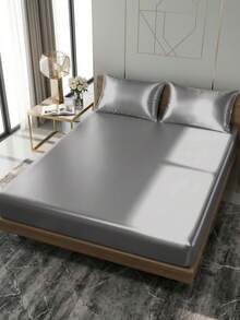 2/3pcs Luxury Satin Bedding Set, Bedding Ensemble, Bed Sheet Set, Bed Cover Set, Solid Color Mattress Protector Set, Soft & Comfortable Bedroom Bedding Set, Deep Pocket Mattress Cover, 1pc Mattress Pad With 1/2pcs Pillow Shams, Bed Cover Set, Fits Full/Queen/King Size Bed, Super Soft Breathable, Silky Smooth, Wrinkle-Resistant, Machine Washable Bed Sheets - Silver - View 2