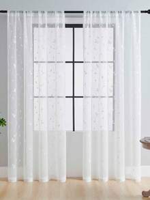 1 pièce Rideau transparent brodé, motif floral, avec poche pour tringle, en fibre de polyester avec protection UV et respirabilité, convient pour le salon, la chambre à coucher, la salle à manger - Blanc - Voir 10