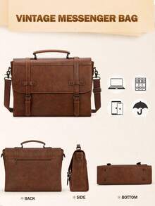18英寸防水复古皮革斜挎包，大容量笔记本电脑包，适合办公室、商务、旅行、大学生使用，有棕色/驼色/黑色/灰色可选。 - 彩色 - 查看 11