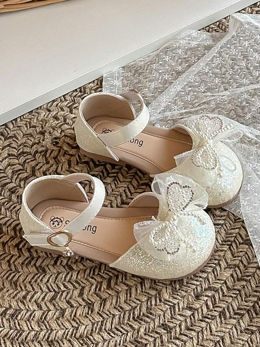 1 Pair Children's Rhinestone Decorated Closed Toe Sandals, Soft Bottom Non-Slip Princess Shoes For Girls, Suitable For Spring, Summer And Autumn, Pink Color - Beige - View 1