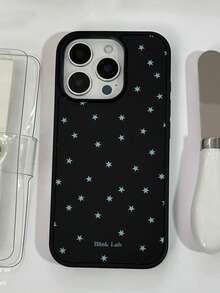 1个雪星磨砂黑星ins风黑色边框磨砂手机壳，适用于 17 Pro Max 16 15 Pro Max 14 13 12 11 Plus - 黑底藍星星 - 查看 5