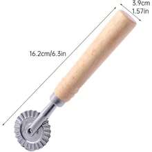 Pastry Cutter Wheel With Roller Pasta, Ravioli, Pizza, Dumplings, And Noodles - Zinc Alloy, Wooden Handle, Fluted Design, Versatile Kitchen - Silver - View 4