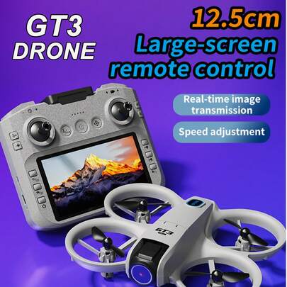 CASRRA Drone multifuncional GT3 con cámara, equipado con una pantalla de control remoto grande para ver la trayectoria de vuelo, tomar fotos y videos en tiempo real, grabar momentos de la vida. El motor sin escobillas proporciona un rendimiento talla grande potente. El vuelo con estabilización óptica es talla grande estable para pilotos de drones principiantes. Drone económico. Drone de fotografía aérea, un regalo maravilloso para Navidad y Halloween