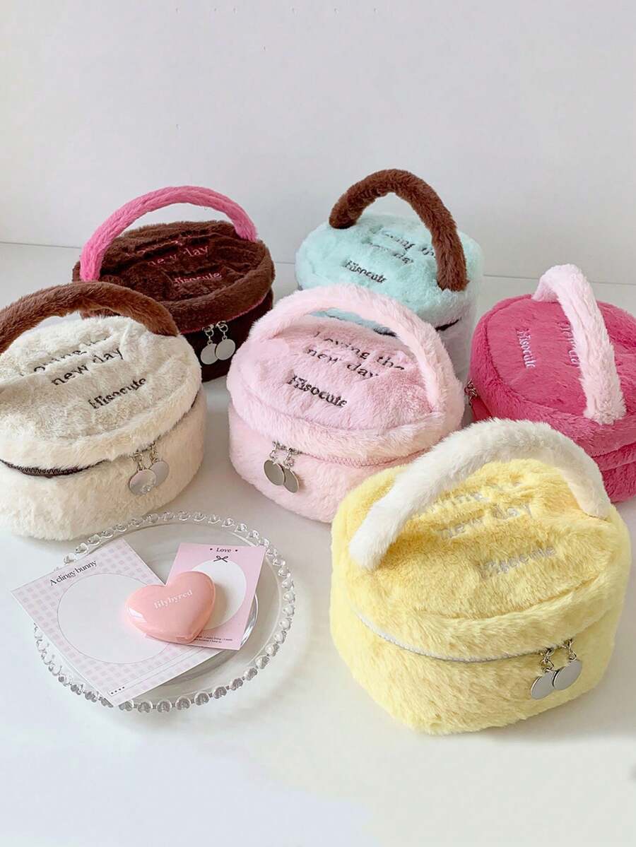 1 PC Hairy Hand-Held Makeup Bag, Student Skincare Product Storage Bag, Travel Portable Toiletry Bag