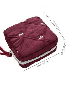 1 pieza Nueva bolsa de maquillaje acolchada con lazo / Neceser de viaje / Estuche para lápiz labial / Organizador multifuncional para toallas sanitarias / Bolsa de almacenamiento como regalo de San Valentín - Multicolor - Ver 6