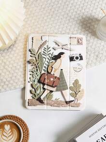 1pc Illustrated Girl & Airplane Pattern Painted Tablet Case, Compatible With IPad Mini4/Mini5/Mini6/Mini7/Air/Air2/9.7/10.2/10.5/Air4/Air5/10.9/Pro 11-Inch/10th Gen/ Air 11-In.(M2)-2024/ Pro11-In.(M4)-2024/Air 11-Inch (M3) 2025/ (A16) 11 Inch 11th Generation 2025, Galaxy Tab A8 10.5 Inch 2022, Tri-Fold Stand, TPU Soft Edge Protection, Magnetic Sleep/Wake, Leisure/Fun/Healing/Personalized - Multicolor - View 4
