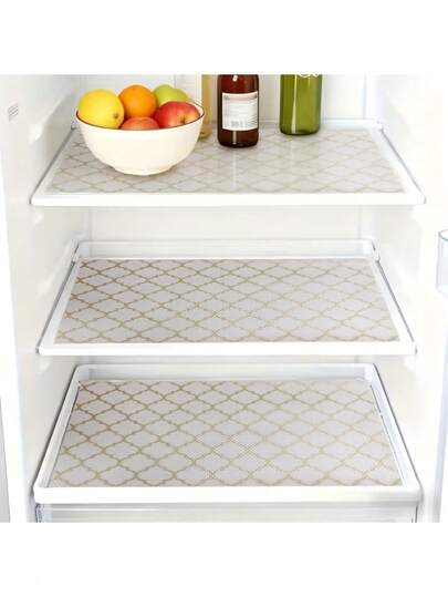 4片装金线冰箱垫 - 加厚EVA冰箱垫，防潮防滑抽屉垫，适用于冰箱、冷冻室和厨房 - 易于清洁、耐刮擦、无粘性、节省空间