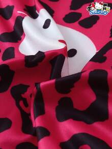 SANRIO 1 bộ đồ ngủ nữ in họa tiết dễ thương, áo ngủ họa tiết báo đốm và mèo, đồ mặc nhà thoải mái. - Màu Hồng Tươi - Xem 5