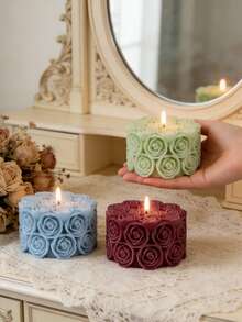 Rose Flower Shaped Candle Silicone Mold - 3D Embossed Design - Suitable For Handmade Soap, Plaster, Resin - DIY Candle Cup Decor - Durable Mold For Home & Wedding Decoration, Creates Romantic Ambiance - Rose Column - View 3