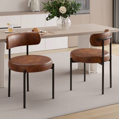 Nalupatio Boucle Dining Chairs Set Of  2, Available In PU Leather, Round Dining Room Chairs With Curved Backrest & Thick Cushion, Multiple Colours Upholstered Mid-Century Modern Kitchen Side Chairs, Cosy Compact Living Seating For Dining Room, Bedroom Vanity, Home Office, Waterproof Easy Clean Fabric, Sturdy Metal Legs With Adjustable Foot Pads, 300LBS Capacity, Assembly Required Scandinavian Style Furniture Set
