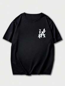 FRACTYR Men's Casual Street Fashion Loose Fit Round Neck Graphic T-Shirt, Summer - Black - View 5