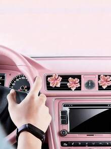 5pcs Alloy Lovely Sakura Design Car Air Freshener Vent Clip, Car Vent Decoration Clip, Car Interior Accessories, Fragrance-Free - 5 Pink Cherry Blossom Decorative Clips - View 2