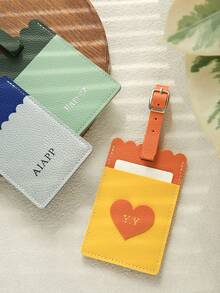 1pc Customized Dual-Color Shell Shaped Luggage Tag Personalized Initials Gold Foil Printing Privacy Name Card Handmade Vintage Vibes - Multicolor - View 6
