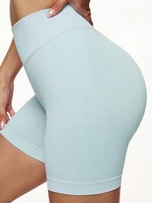 无缝提臀运动短裤，适合健身、骑行、跑步、紧身裤穿着 - Breezy Blue - 查看 5