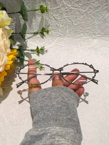 Rhinestone Bow Oval Eyeglasses Frame, Niche Elegant Metal Plain Glass For Photo Shoot - Multicolor - View 5