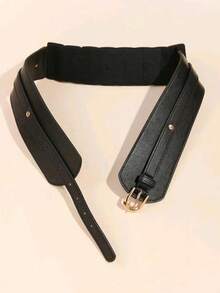 1pc Women's Elastic Wide Waist Belt, Fashionable Accessory For Dress Or Coat, Simple And Versatile Pu Leather Waistband Halloween Summer, School - màu đen - Xem 5