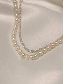 2pcs/Set Shimmering Pearl Necklace Set For Women (Pearl Quantity Random), Suitable For Daily Wear Accessories, Niche Gift - Silver - View 5