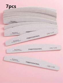 7pcs Grey Crescent Shaped Thin Nail Files 180/240 Grit Wooden Manicure Tools - Light Grey - View 9