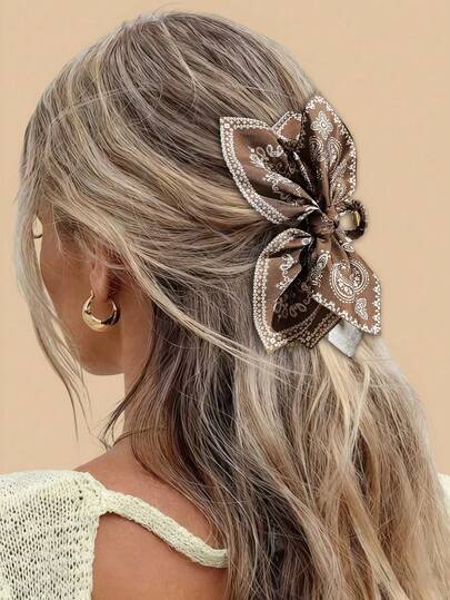 1pc Women's Fashion Cashew Floral Bow Hair Claw Clip, Suitable For Daily And Casual Bun Hairstyles, Bohemian Style, Applicable For All Seasons, Gift For Girlfriend, Daily Commute, Date, Youthful Look, Practical Item For Beach Vacation! Summer Hair Accessories Beach Vacay Hair Clips