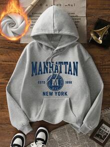 Women's Casual Ins-Style Blue Letter Print Sweatshirt, Fashionable And Versatile For Daily Wear, Autumn/Winter - Dark Gray - View 4