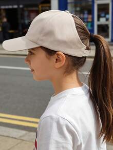 1pc Girls Ponytail-Exposed Baseball Cap - Magenta Breathable Sun Hat Beach Play/Outdoor Trip High Ponytail Cap/Park Outing Ponytail Sunshade - Baseball Cap - View 5