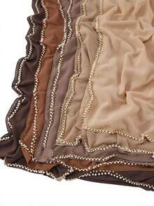 1pc Women's Chiffon Beaded Scarf, Malaysian Headscarf, Fresh And Sweet Long Scarf - Multicolor - View 3