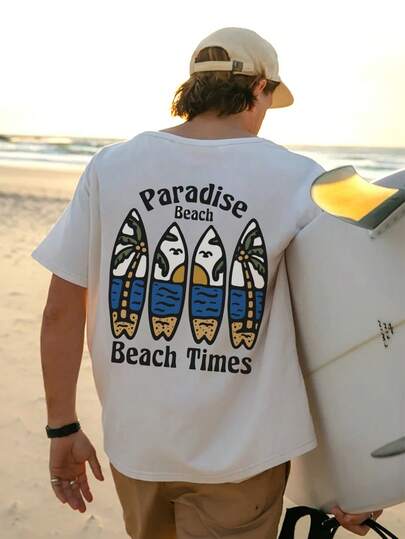 男士休闲度假印花短袖T恤，舒适透气，夏季必备