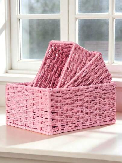 1/3 giỏ đựng đồ bằng mây đan thủ công, giỏ đựng đồ đa năng để bàn, giỏ hình chữ nhật để đựng mỹ phẩm, đồ ăn nhẹ, đồ trang trí nhà cửa, phòng khách, phòng ngủ, văn phòng.