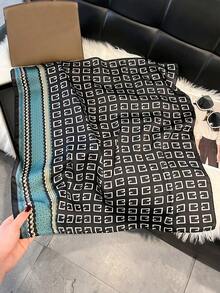 1pc Imitation Silk Minimalist Letter Print 70cm Square Scarf/Bandana, Unisex Sun Protection, Versatile Head Wrap, Neck Scarf Accessory - Black - View 2