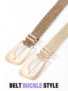 1条女士宽编织腰带草编腰带不规则金属扣可调节波西米亚风腰带夏季沙滩裙腰带 - 編織皮帶 - 查看 4