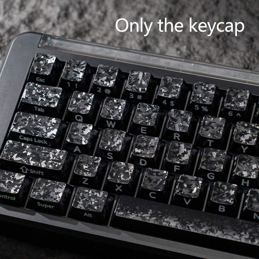 PBT材质Cherry轴高度键帽套装，碳纤维纹理，黑色侧刻字键帽，白色侧刻字，兼容MX机械键盘（游戏及办公，仅含键帽）