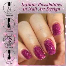 Mtssii 7毫升红紫蓝全息闪粉亮片凝胶指甲油，闪亮半永久可卸美甲油 - 彩色 - 查看 5