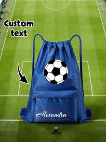 Customizable Drawstring Backpack, Customizable Football Drawstring Backpack, Personalized Football Print Customizable Name/Logo/Text Drawstring Gym Bag - Zipper Design Sports Travel Bag, Multiple Colors Available, Lightweight And Fashionable, Suitable For Travel, Fitness And Daily Use, Ideal Gift Choice For Athletes - Multicolor - View 2