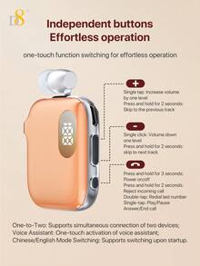 D8 Fashion Wireless Clip-On Retractable Earphones With LED Digital Display Real-Time Battery Level, One-Click Automatic Earphone Cable Storage, 400mAh Large Capacity Battery, Up To 90 Hours Ultra-Long Battery Life, Smooth Hands-Free Calling - View 10