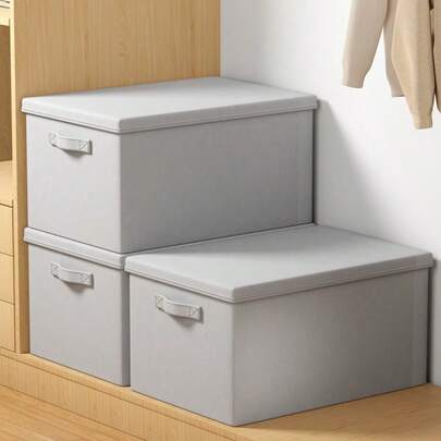 1pc Large Capacity Foldable Fabric Storage Box With Lid, Multi-Function Household Storage Bin, Wardrobe Organizer, Room Storage Container, Dust & Moisture Proof, Dual Side Handles, Drawer Style, Stackable