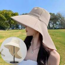 New Summer Ice Silk Large Brim Sun Hat For Women, Sun Protection, UV Protection, Neck Protection, Bucket Hat, Sun Hat - A - View 4