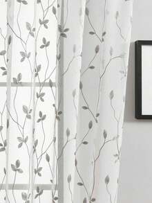1 buah Tirai Tipis Bordir, Motif Bunga, Dengan Kantong untuk Batang Tirai, Penghalang Sinar UV, Bernapas, Kain Poliester, Tanpa Lapisan, Cocok Untuk Ruang Tamu, Kamar Tidur, Ruang Makan - Grey - View 7