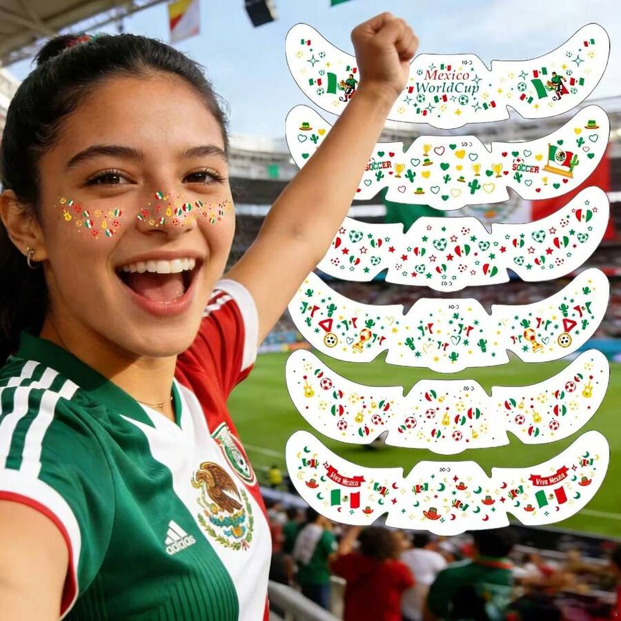 ملصق وشم أحمر الخدود بنقاط لمشجعي كأس العالم 2026 في المكسيك، ملصق مكياج للمشجعين - متعدد الألوان - مشاهدة 1