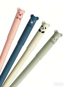 4pcs/Set Kawaii Pig, Panda, Mouse Erasable Gel Pens, 0.35mm Blue & Black Ink School Office Supplies Stationery Gifts Back To School - One Size - View 5